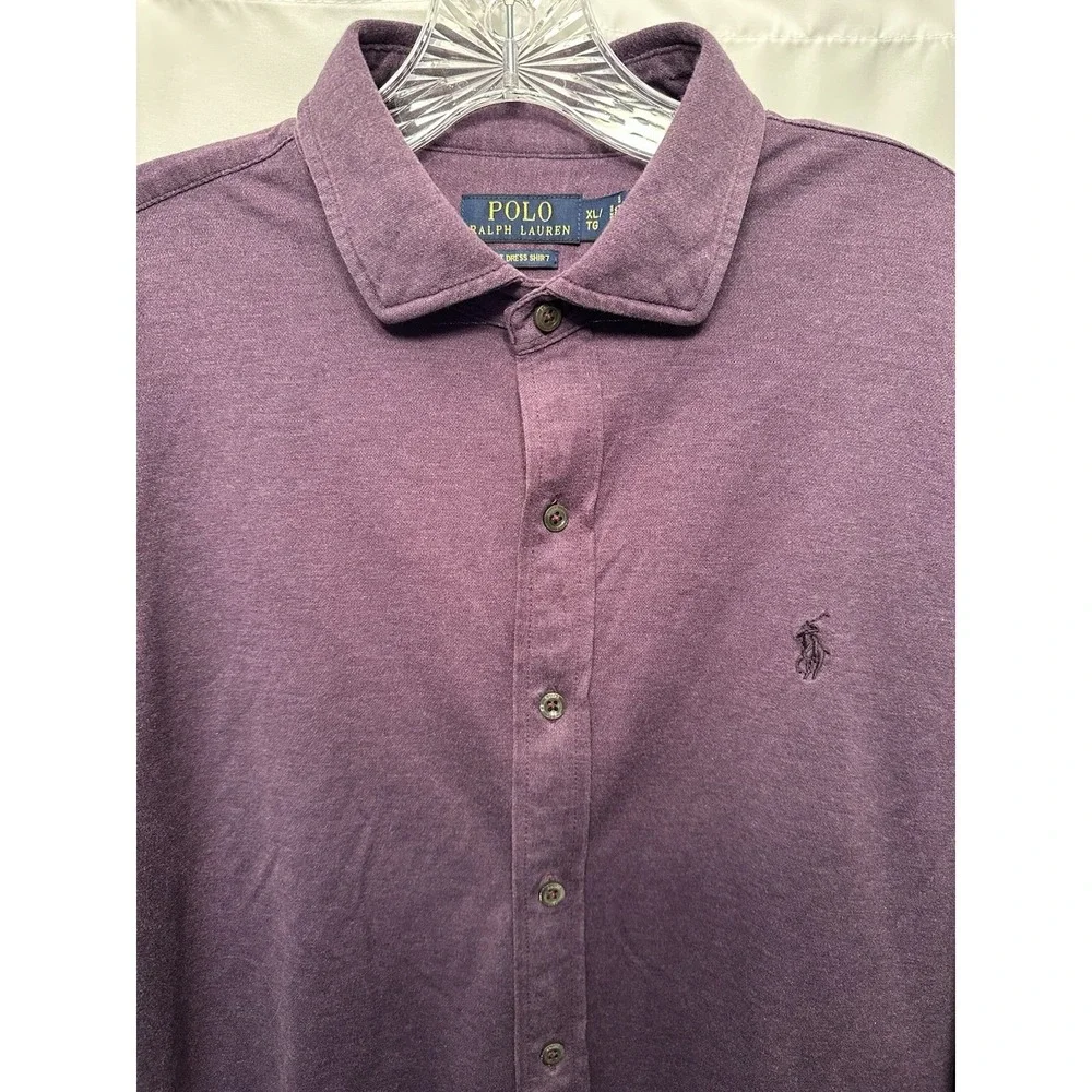 Polo Ralph Lauren Knit‎ Dress Shirt Men's XL Purple Button Up Soft Stretch